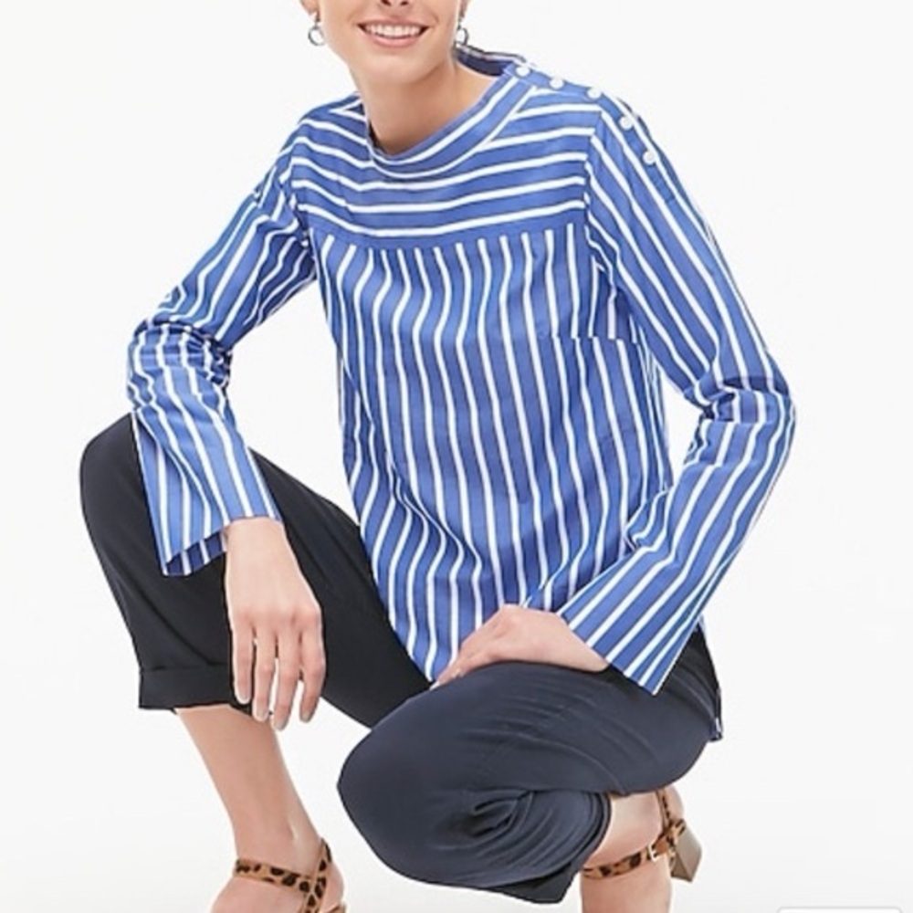 J. Crew | Blue and White Funnel Neck Blouse size 10